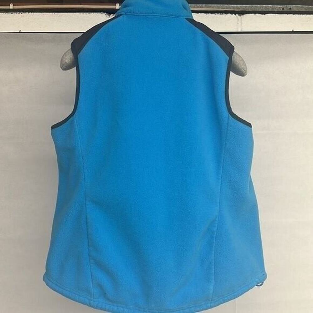 womens Sz Small L.L. bean blue black zip up fleece sleeveless coat vest - Picture 5 of 5